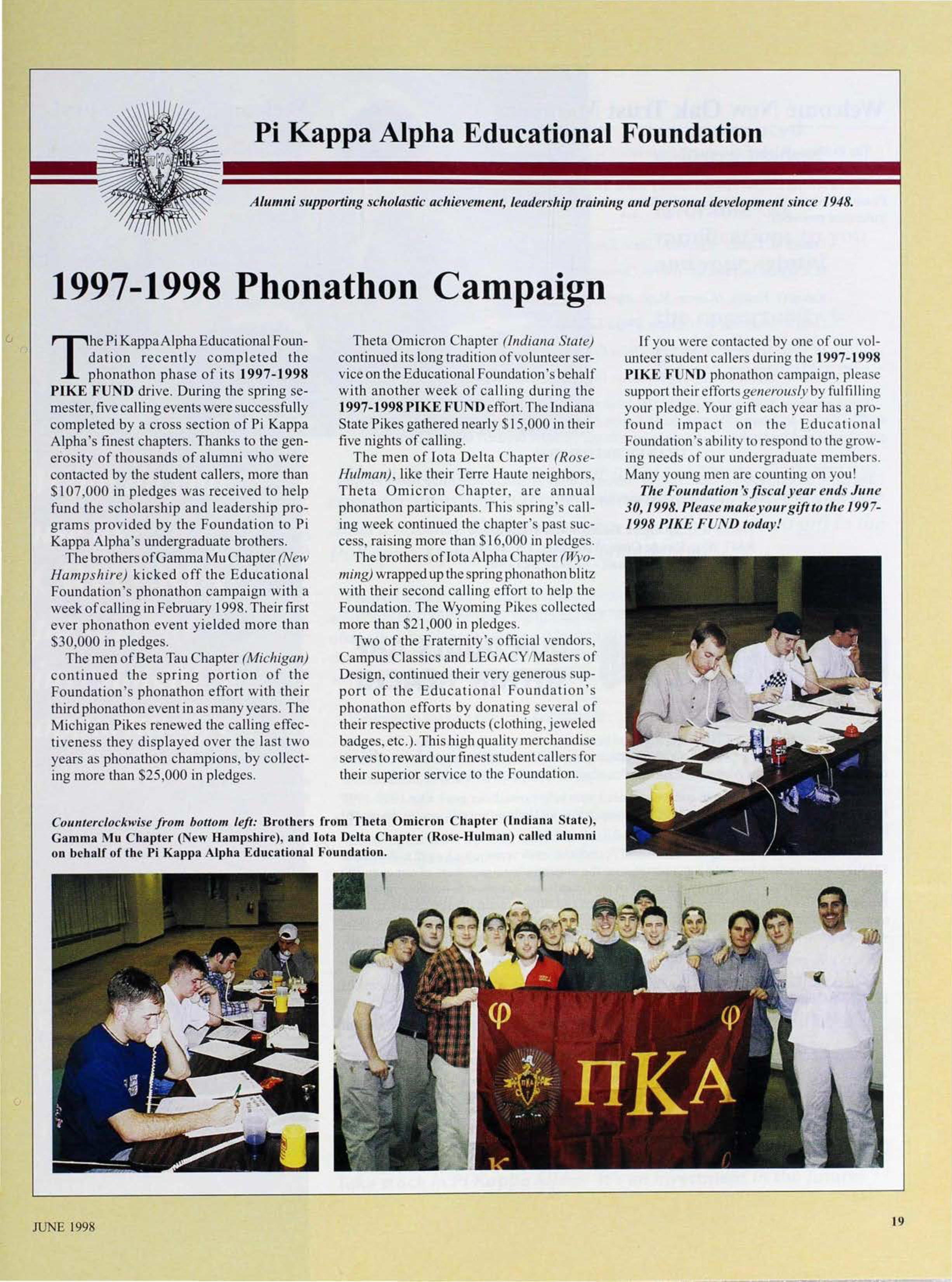 Pi Kappa Alpha Educational Foundation: 1997-1998 Phonathon Campaign